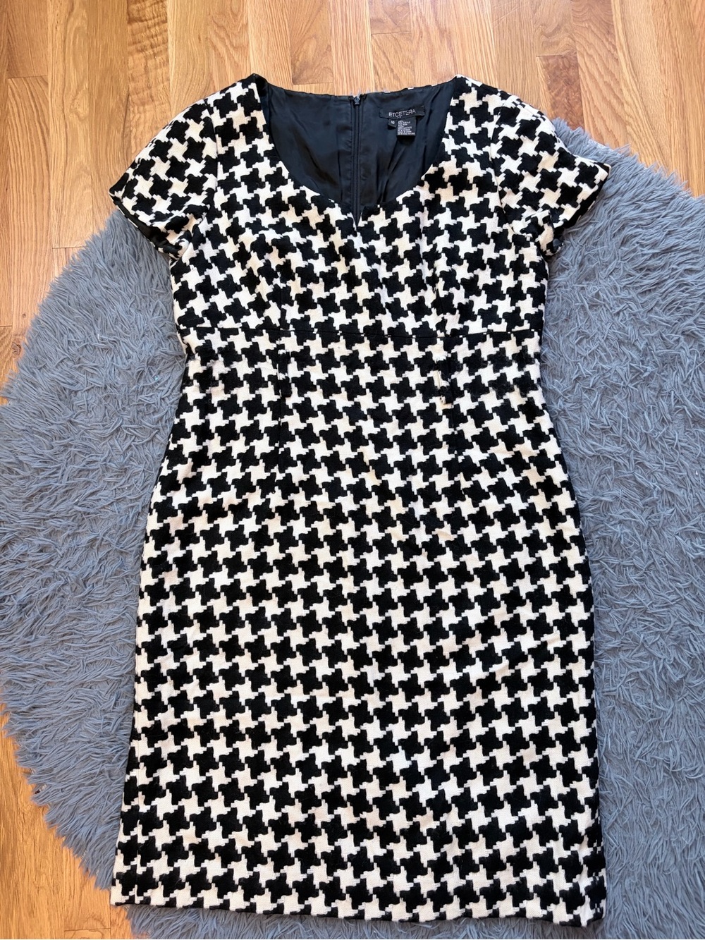 Etcetera Classic Black & White Houndstooth Wool Sheath Career Dress Size 16